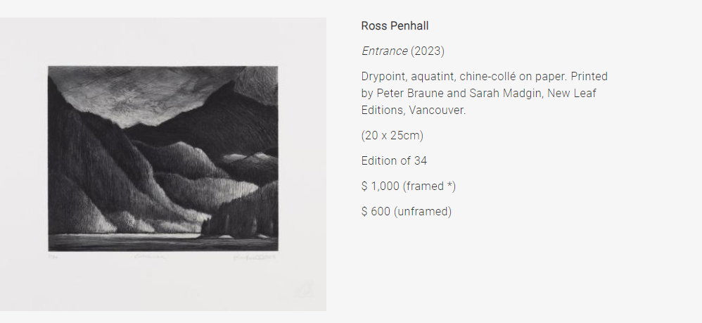 Screenshot of the listing for the Ross Penhall Print "Entrance".